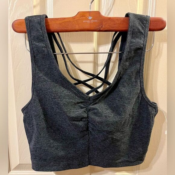 Nordstrom Z By ZELLA Seamless Cross back Strappy Sports Bra Charcoal Size XS NEW - Picture 1 of 3